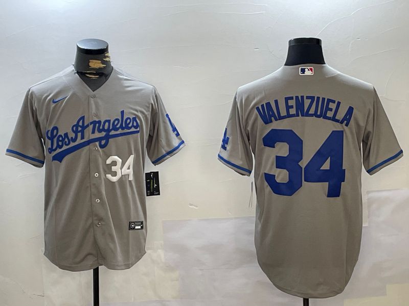 Men Los Angeles Dodgers #34 Valenzuela Grey Game 2024 Nike MLB Jersey style 10295